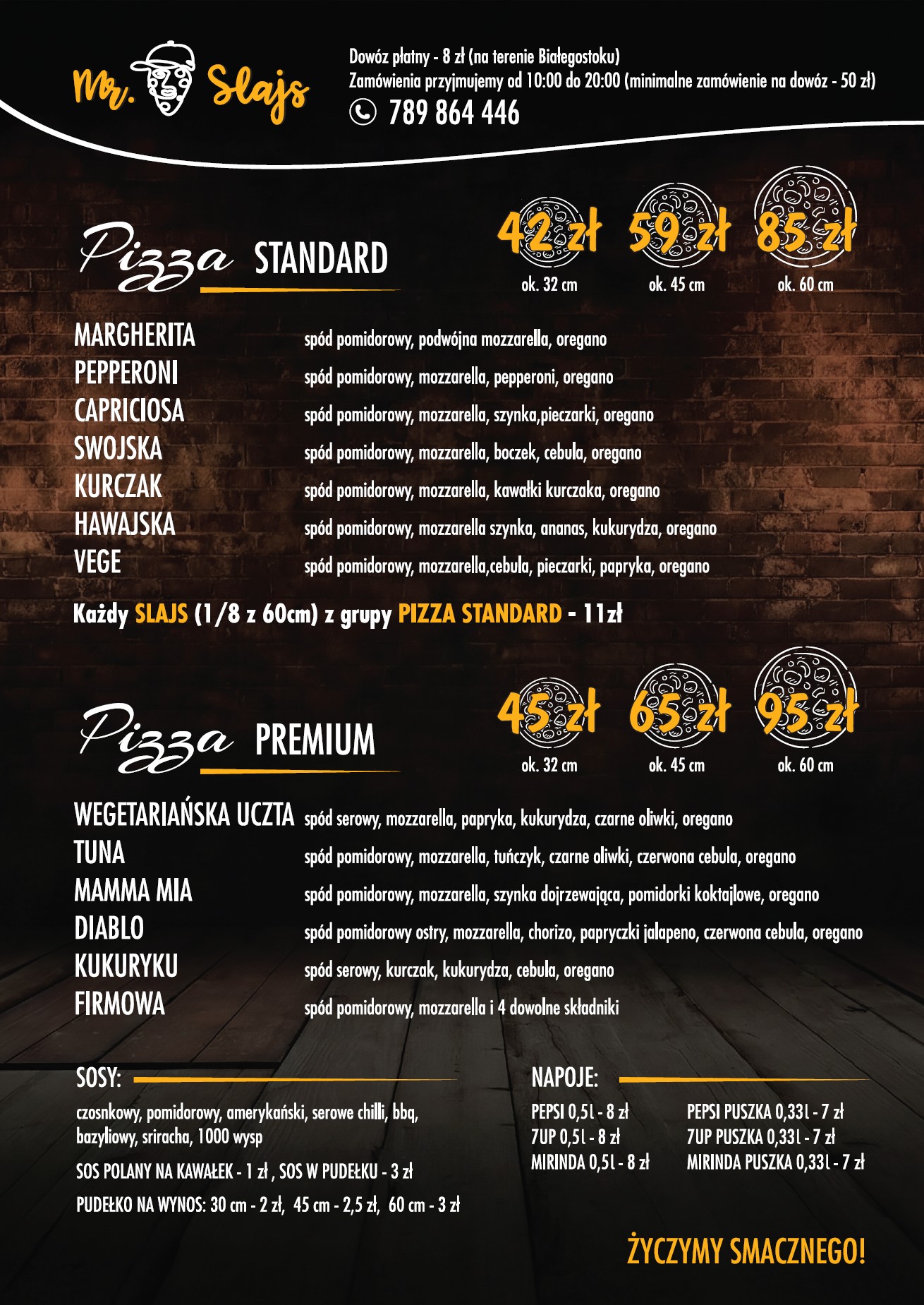 Mr. Slajs Pizza – menu